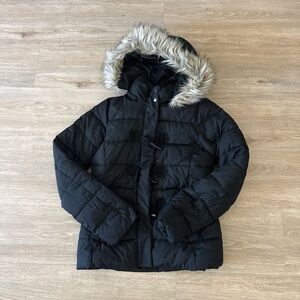 Gap Winter Edition 2012Black Quilted Puffer Coat with Faux Fur Hood Small